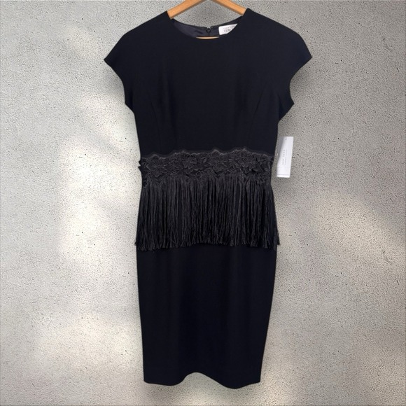 RICKIE FREEMAN TERI‎ JON SHEATH DRESS CAP SLEEVE FLORAL APPLIQUE FRINGE TASSEL 6
